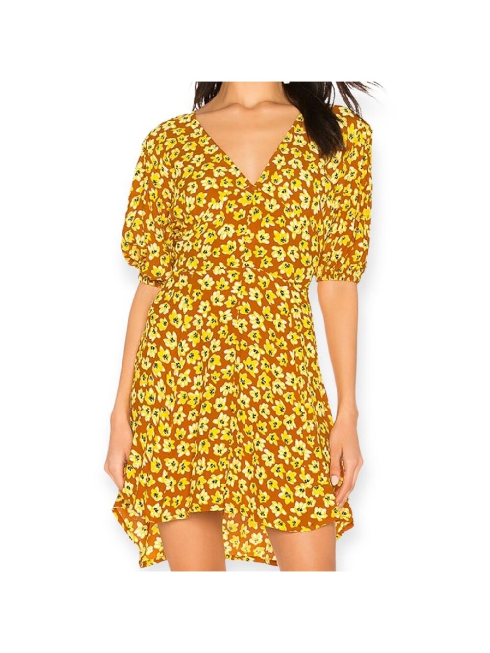 Faithfull the Brand Ilia Floral  Mini Dress in Safron Size US4